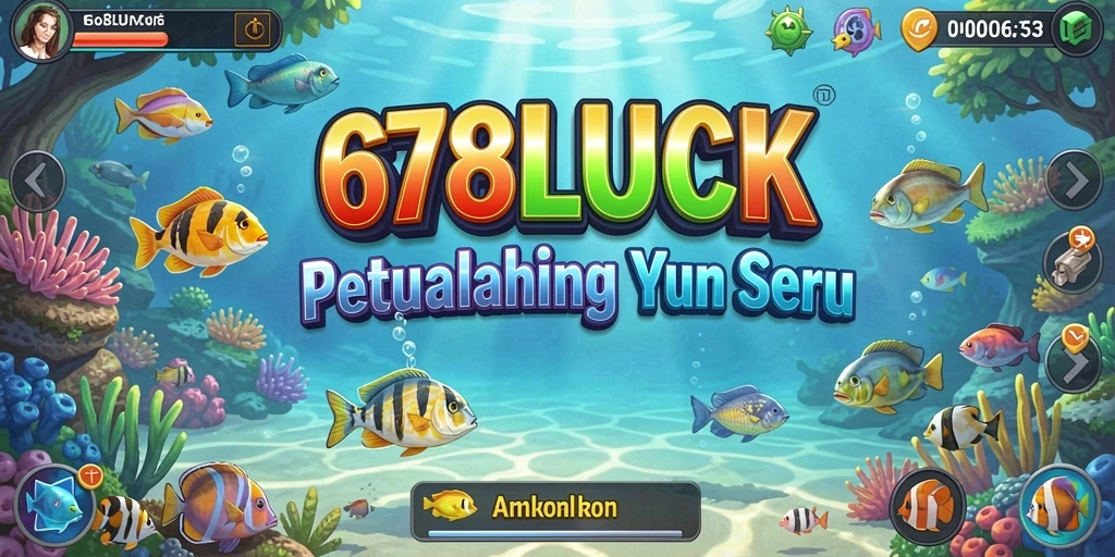 Screenshot 678LUCK menunjukkan pemain menangkap ikan di danau yang indah.
