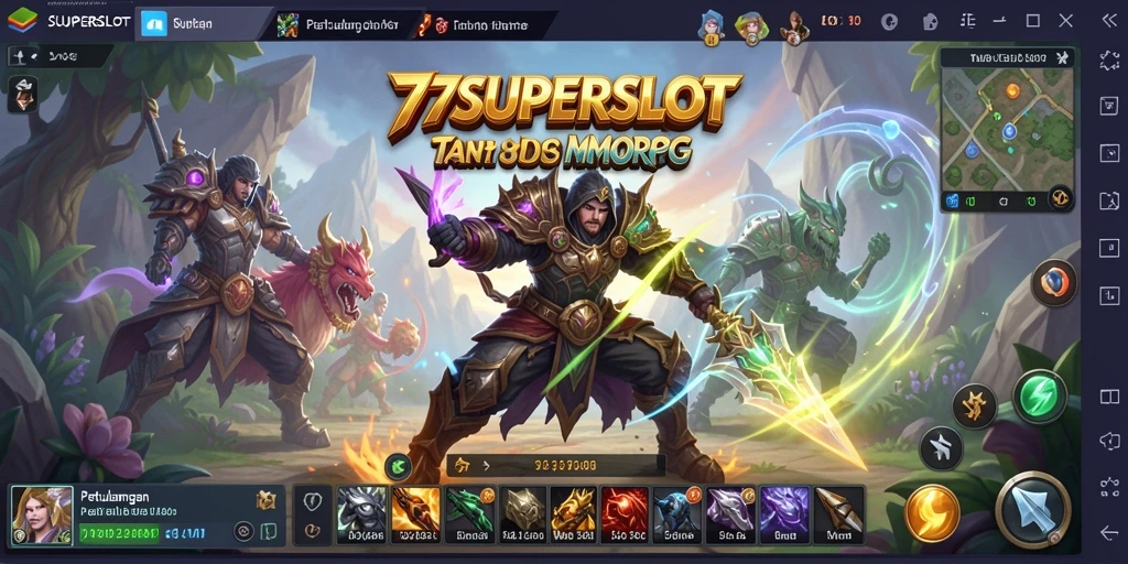 Screenshot gameplay 77SUPERSLOT yang menampilkan aksi pertarungan MMORPG yang seru.