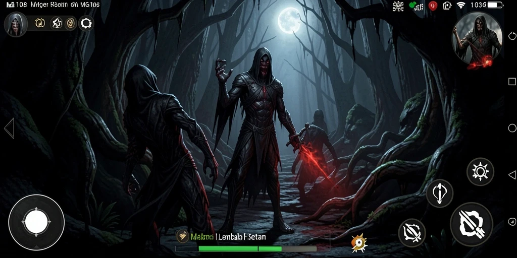 Gameplay MG108 yang menakutkan dengan suasana mencekam dan hantu-hantu.