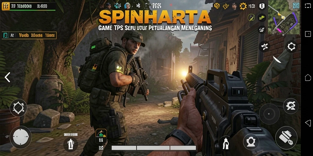 Screenshot menampilkan aksi seru dalam gameplay TPS SPINHARTA.